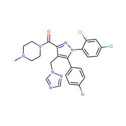 CN1CCN(C(=O)c2nn(-c3ccc(Cl)cc3Cl)c(-c3ccc(Br)cc3)c2Cn2cncn2)CC1 ZINC000049761769