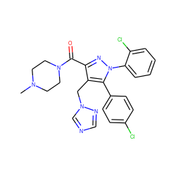 CN1CCN(C(=O)c2nn(-c3ccccc3Cl)c(-c3ccc(Cl)cc3)c2Cn2cncn2)CC1 ZINC000045387008