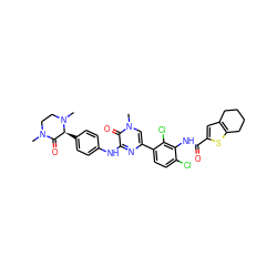 CN1CCN(C)[C@@H](c2ccc(Nc3nc(-c4ccc(Cl)c(NC(=O)c5cc6c(s5)CCCC6)c4Cl)cn(C)c3=O)cc2)C1=O ZINC000164643379