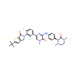 CN1CCN(C)[C@@H](c2ccc(Nc3nc(-c4ccc(F)c(N5Cc6cc(C(C)(C)C)sc6C5=O)c4F)cn(C)c3=O)cc2)C1=O ZINC000113408367