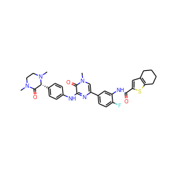 CN1CCN(C)[C@H](c2ccc(Nc3nc(-c4ccc(F)c(NC(=O)c5cc6c(s5)CCCC6)c4)cn(C)c3=O)cc2)C1=O ZINC000059191152