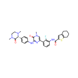 CN1CCN(C)[C@H](c2ccc(Nc3nc(-c4cccc(NC(=O)c5cc6c(s5)CCCC6)c4F)cn(C)c3=O)cc2)C1=O ZINC000059083749