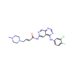 CN1CCN(C/C=C/C(=O)Nc2cc3c(Nc4ccc(F)c(Cl)c4)ncnc3cn2)CC1 ZINC001772628219