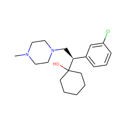 CN1CCN(C[C@@H](c2cccc(Cl)c2)C2(O)CCCCC2)CC1 ZINC000022942489