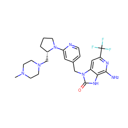 CN1CCN(C[C@@H]2CCCN2c2cc(Cn3c(=O)[nH]c4c(N)nc(C(F)(F)F)cc43)ccn2)CC1 ZINC000072126195