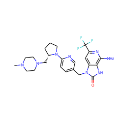 CN1CCN(C[C@@H]2CCCN2c2ccc(Cn3c(=O)[nH]c4c(N)nc(C(F)(F)F)cc43)cn2)CC1 ZINC000072125741