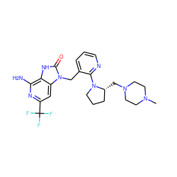 CN1CCN(C[C@@H]2CCCN2c2ncccc2Cn2c(=O)[nH]c3c(N)nc(C(F)(F)F)cc32)CC1 ZINC000072123151