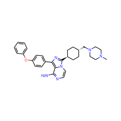 CN1CCN(C[C@H]2CC[C@H](c3nc(-c4ccc(Oc5ccccc5)cc4)c4c(N)nccn43)CC2)CC1 ZINC000261135456