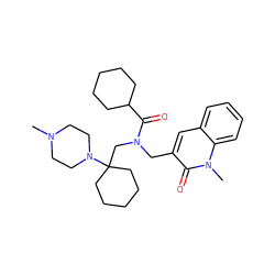 CN1CCN(C2(CN(Cc3cc4ccccc4n(C)c3=O)C(=O)C3CCCCC3)CCCCC2)CC1 ZINC000058506257