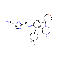 CN1CCN(C2(c3ccc(NC(=O)c4ncc(C#N)[nH]4)c(C4=CCC(C)(C)CC4)c3)CCOCC2)CC1 ZINC000146863268