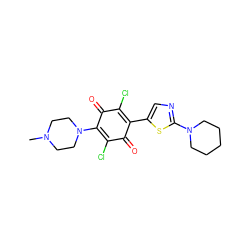 CN1CCN(C2=C(Cl)C(=O)C(c3cnc(N4CCCCC4)s3)=C(Cl)C2=O)CC1 ZINC000038152513