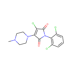 CN1CCN(C2=C(Cl)C(=O)N(c3c(Cl)cccc3Cl)C2=O)CC1 ZINC000064497670