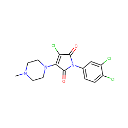 CN1CCN(C2=C(Cl)C(=O)N(c3ccc(Cl)c(Cl)c3)C2=O)CC1 ZINC000019791747