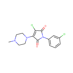 CN1CCN(C2=C(Cl)C(=O)N(c3cccc(Cl)c3)C2=O)CC1 ZINC000019790360