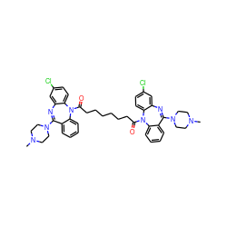 CN1CCN(C2=Nc3cc(Cl)ccc3N(C(=O)CCCCCCC(=O)N3c4ccc(Cl)cc4N=C(N4CCN(C)CC4)c4ccccc43)c3ccccc32)CC1 ZINC000095550831