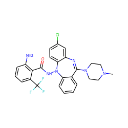 CN1CCN(C2=Nc3cc(Cl)ccc3N(NC(=O)c3c(N)cccc3C(F)(F)F)c3ccccc32)CC1 ZINC000036089415