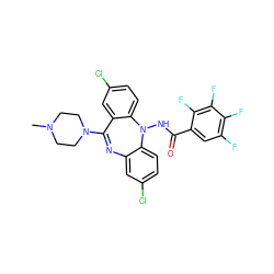 CN1CCN(C2=Nc3cc(Cl)ccc3N(NC(=O)c3cc(F)c(F)c(F)c3F)c3ccc(Cl)cc32)CC1 ZINC000036089477