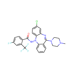 CN1CCN(C2=Nc3cc(Cl)ccc3N(NC(=O)c3ccc(F)cc3C(F)(F)F)c3ccccc32)CC1 ZINC000036089504