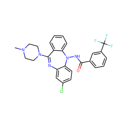 CN1CCN(C2=Nc3cc(Cl)ccc3N(NC(=O)c3cccc(C(F)(F)F)c3)c3ccccc32)CC1 ZINC000036089450