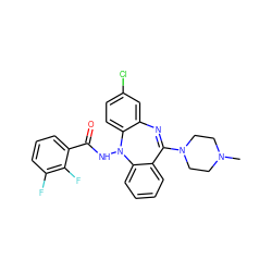 CN1CCN(C2=Nc3cc(Cl)ccc3N(NC(=O)c3cccc(F)c3F)c3ccccc32)CC1 ZINC000036089368