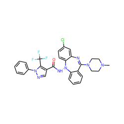 CN1CCN(C2=Nc3cc(Cl)ccc3N(NC(=O)c3cnn(-c4ccccc4)c3C(F)(F)F)c3ccccc32)CC1 ZINC000036089495