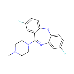 CN1CCN(C2=Nc3cc(F)ccc3Nc3ccc(F)cc32)CC1 ZINC000263620920