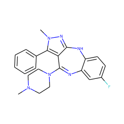 CN1CCN(C2=Nc3cc(F)ccc3Nc3nn(C)c(-c4ccccc4)c32)CC1 ZINC000026573922