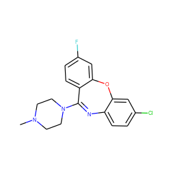 CN1CCN(C2=Nc3ccc(Cl)cc3Oc3cc(F)ccc32)CC1 ZINC000036473767