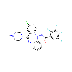 CN1CCN(C2=Nc3ccccc3N(NC(=O)c3cc(F)c(F)c(F)c3F)c3ccc(Cl)cc32)CC1 ZINC000036089459