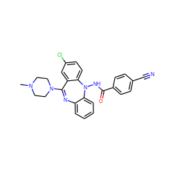 CN1CCN(C2=Nc3ccccc3N(NC(=O)c3ccc(C#N)cc3)c3ccc(Cl)cc32)CC1 ZINC000036089490