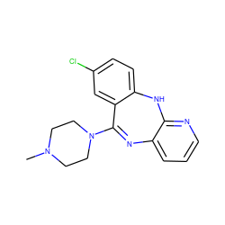 CN1CCN(C2=Nc3cccnc3Nc3ccc(Cl)cc32)CC1 ZINC000013492084