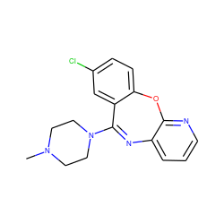 CN1CCN(C2=Nc3cccnc3Oc3ccc(Cl)cc32)CC1 ZINC000027560897