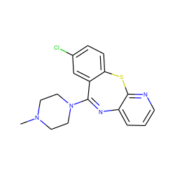 CN1CCN(C2=Nc3cccnc3Sc3ccc(Cl)cc32)CC1 ZINC000013734583