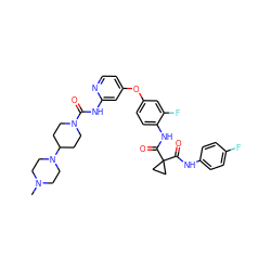 CN1CCN(C2CCN(C(=O)Nc3cc(Oc4ccc(NC(=O)C5(C(=O)Nc6ccc(F)cc6)CC5)c(F)c4)ccn3)CC2)CC1 ZINC000043195317