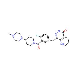 CN1CCN(C2CCN(C(=O)c3cc(Cc4n[nH]c(=O)c5c4NCCC5)ccc3F)CC2)CC1 ZINC000147247039