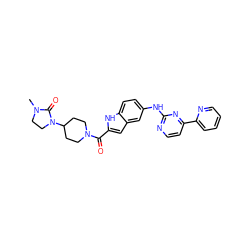 CN1CCN(C2CCN(C(=O)c3cc4cc(Nc5nccc(-c6ccccn6)n5)ccc4[nH]3)CC2)C1=O ZINC000144215997