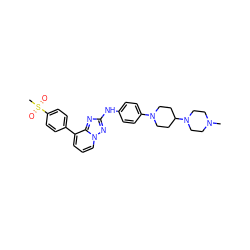 CN1CCN(C2CCN(c3ccc(Nc4nc5c(-c6ccc(S(C)(=O)=O)cc6)cccn5n4)cc3)CC2)CC1 ZINC000147022855