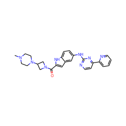 CN1CCN(C2CN(C(=O)c3cc4cc(Nc5nccc(-c6ccccn6)n5)ccc4[nH]3)C2)CC1 ZINC000144222486