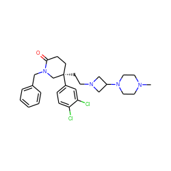 CN1CCN(C2CN(CC[C@@]3(c4ccc(Cl)c(Cl)c4)CCC(=O)N(Cc4ccccc4)C3)C2)CC1 ZINC000022927749