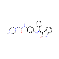 CN1CCN(CC(=O)N(C)c2ccc(N/C(=C3\C(=O)Nc4ccccc43)c3ccccc3)cc2)CC1 ZINC000073129644