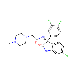 CN1CCN(CC(=O)N[C@@]2(c3ccc(Cl)c(Cl)c3)C(=O)Nc3cc(Cl)ccc32)CC1 ZINC000095552401