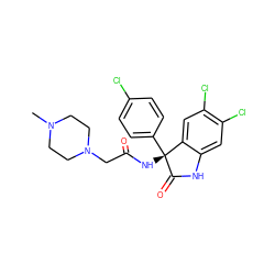 CN1CCN(CC(=O)N[C@]2(c3ccc(Cl)cc3)C(=O)Nc3cc(Cl)c(Cl)cc32)CC1 ZINC000059028838