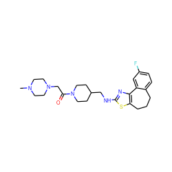 CN1CCN(CC(=O)N2CCC(CNc3nc4c(s3)CCCc3ccc(F)cc3-4)CC2)CC1 ZINC000026495132