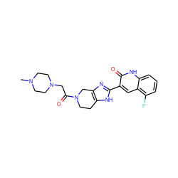 CN1CCN(CC(=O)N2CCc3[nH]c(-c4cc5c(F)cccc5[nH]c4=O)nc3C2)CC1 ZINC000084635077