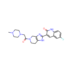 CN1CCN(CC(=O)N2CCc3[nH]c(-c4cc5cc(F)ccc5[nH]c4=O)nc3C2)CC1 ZINC000084635079