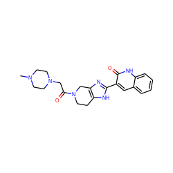 CN1CCN(CC(=O)N2CCc3[nH]c(-c4cc5ccccc5[nH]c4=O)nc3C2)CC1 ZINC000084616882