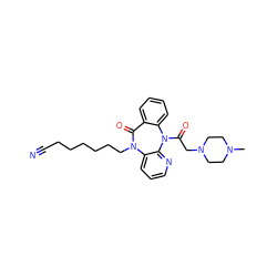 CN1CCN(CC(=O)N2c3ccccc3C(=O)N(CCCCCCC#N)c3cccnc32)CC1 ZINC000022940140