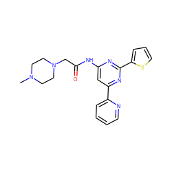 CN1CCN(CC(=O)Nc2cc(-c3ccccn3)nc(-c3cccs3)n2)CC1 ZINC000023360526