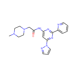 CN1CCN(CC(=O)Nc2cc(-n3cccn3)nc(-c3ccccn3)n2)CC1 ZINC000023360543