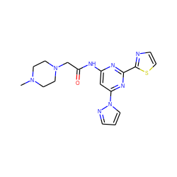 CN1CCN(CC(=O)Nc2cc(-n3cccn3)nc(-c3nccs3)n2)CC1 ZINC000023360540